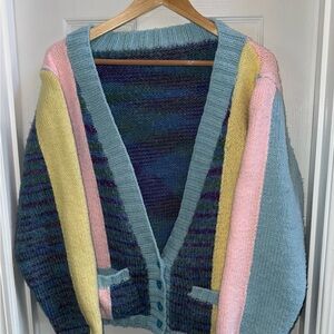 Pastel Colorblock Knit Rare Cardigan Sweater Womens L Multicolor Wacky Unique